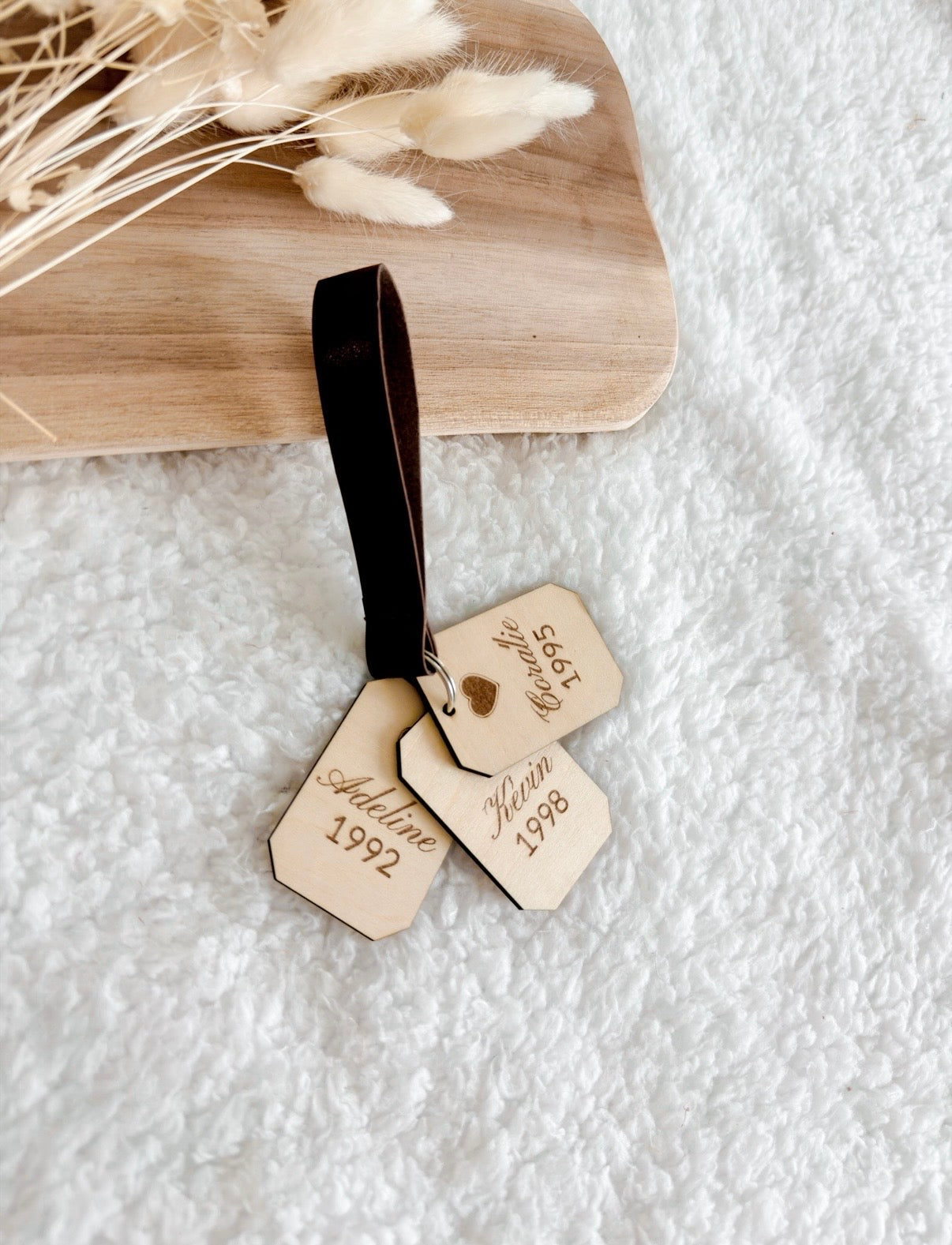 Porte clef cuir et bois