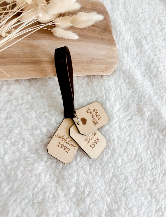 Porte clef cuir et bois